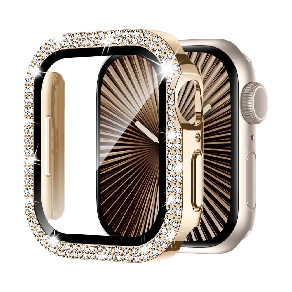 Screen Protector For Apple Watch Case 10 11 42mm 46mm 38/40/41/44/45mm Diamond Bumper Tempered Glass Series 9 7 SE 6 8 5 Cover