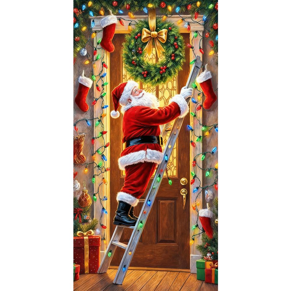 Door Hanging Christmas Door Cover Atmosphere Arrangement Background Santa Claus Banner Old Man Snowman Holiday Props