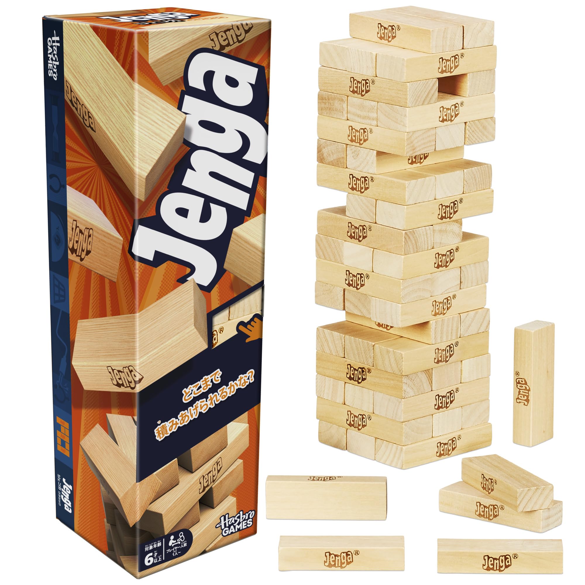 

Официальная игра Hasbro Jenga Деревянная башня из блоков для укладки, игра для вечеринок с веб-приложением для многопользовательской игры, возраст 6+ и одиночный подлинный продукт (2025) Стили, Вверх,