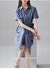 100% Mulberry Silk Printed Lace Up Shirt Dress, 2026 Summer Slimming Mid Length Silk Dress