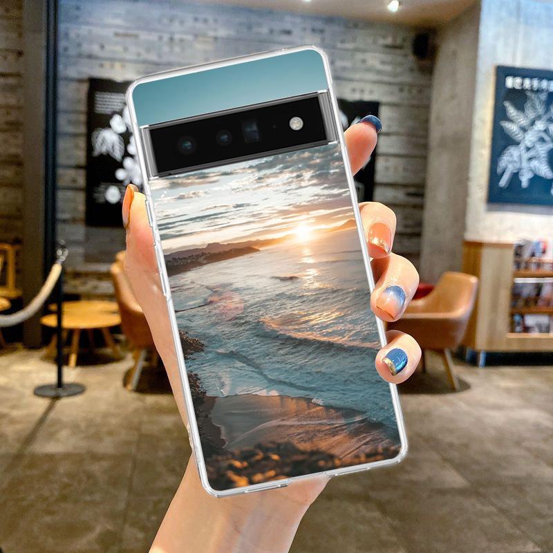 Niebieskie niebo plaża dla Google Pixel 8 7 6 Pro 6A 5 4 5A 4A 3A XL 5G etui na telefon silikonowy odporny na wstrząsy miękki przezroczysty pokrowiec Fundas