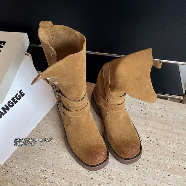 Martin Boots Women's Breathable Leather Thick Heel Low Heel Single Boots Short Boots Travel Boots 2025 New Autumn Matte Boots