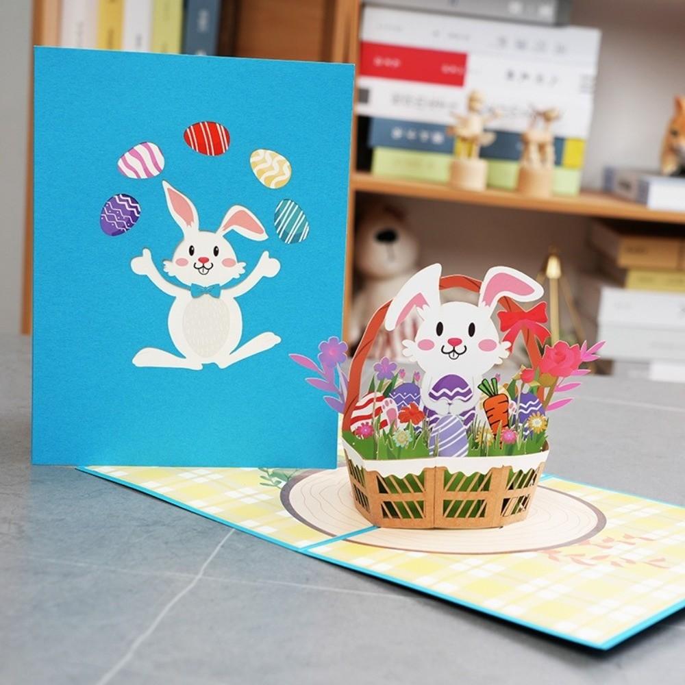 Vikbart 3D Popup Påskkort med Kuvert Festkort Kanin Ägg Gåvor Kort Semestergåvor