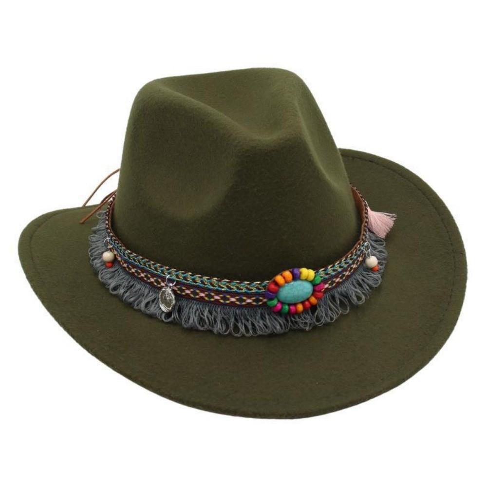 With Tassels Tibetan Style Top Hat Ethnic Style Jazz Fedora Hats  Ox Head Accessories