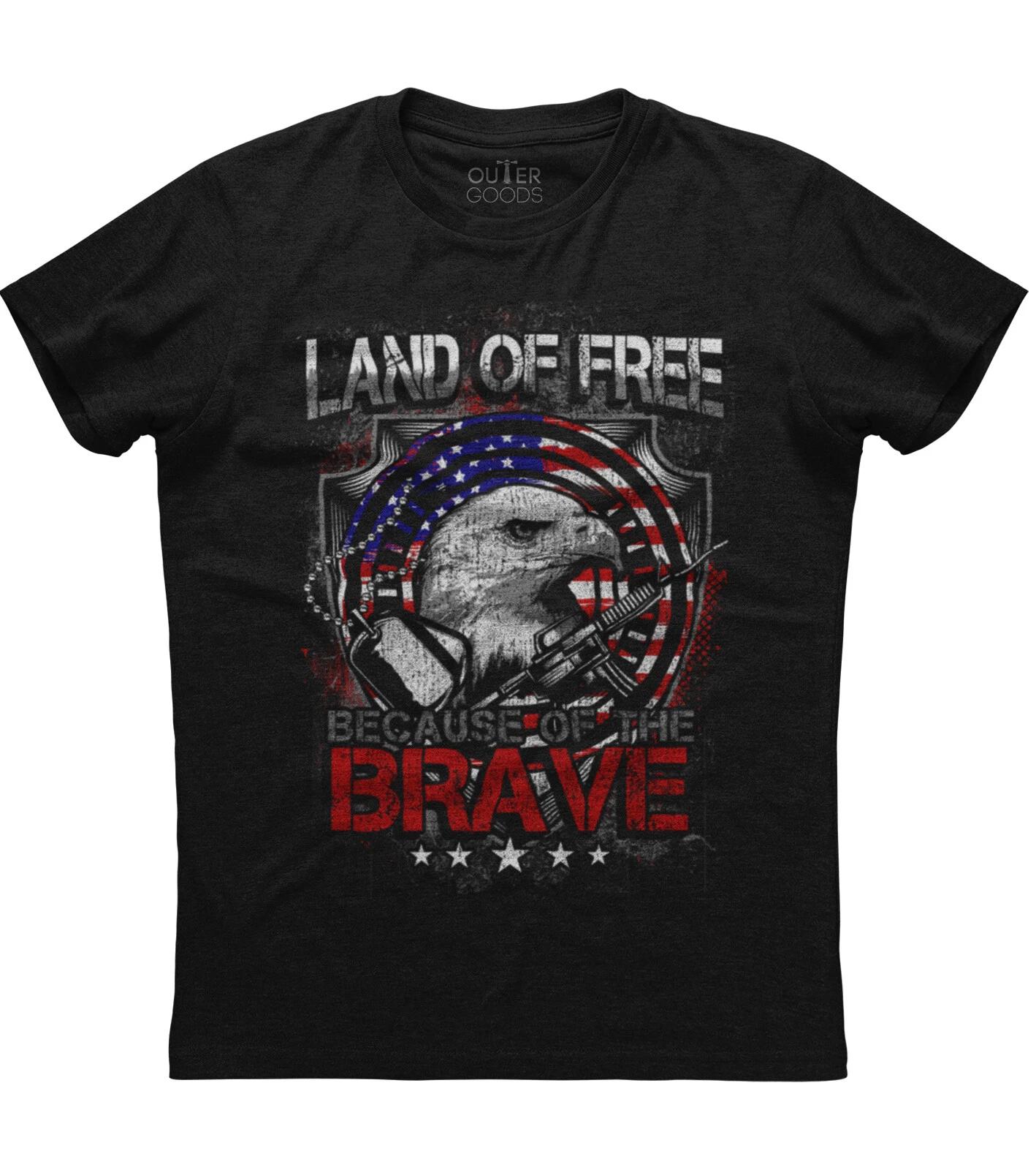 Mens Land Of The Free Because Of The Brave Patriotic T-Shirt American Flag Eagle S