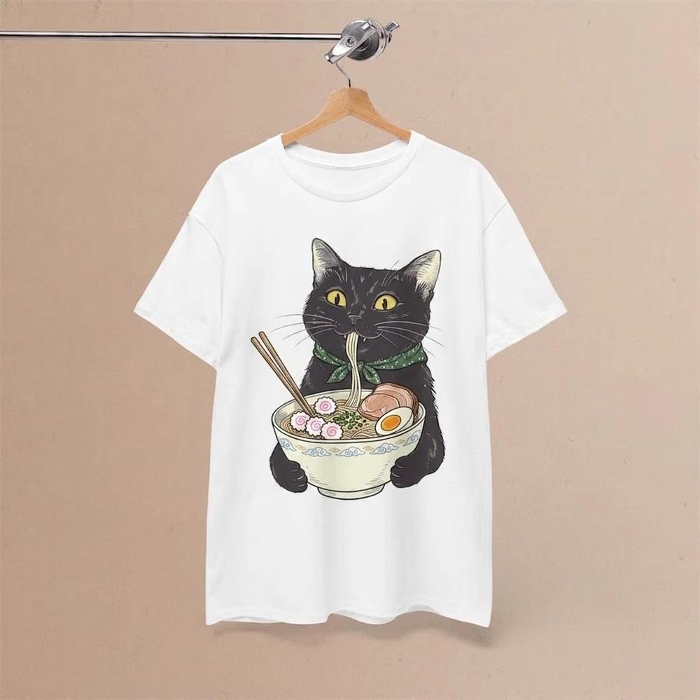 Raunisex Cat Kawaii Kitty Foodie White TShirt Gift For Fans S