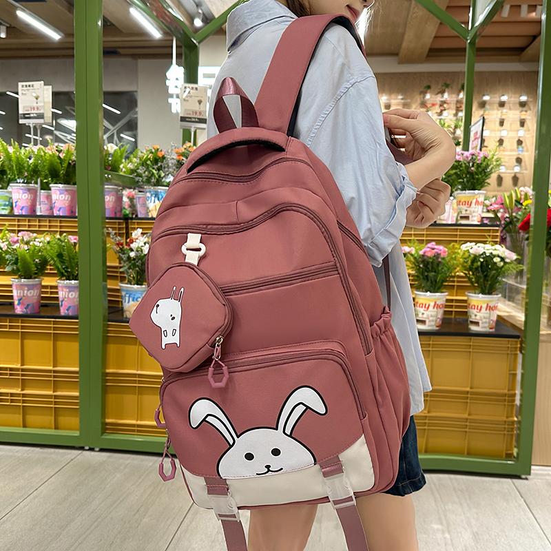 

Primary School Student Schoolbag Cartoon Rabbit Print Women s Large Capacity Lightweight Backpack with Coin Purse синій