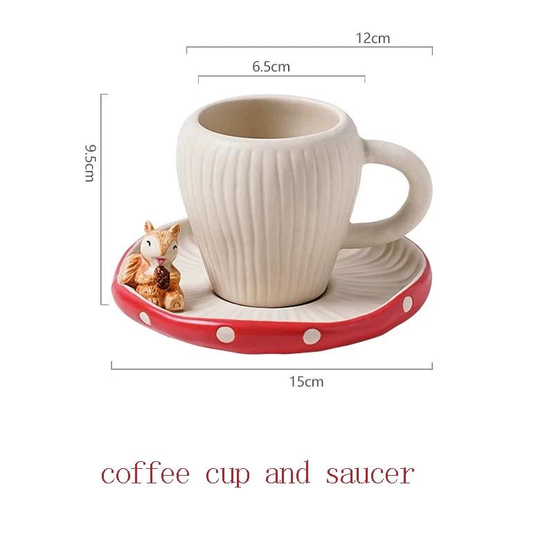 Cute Squirrel Mushroom Ceramic Tableware Set Red Polka Dot Porcelain Teapot Plate Bowl Cup For Breakfast Dessert Home Decor Gift
