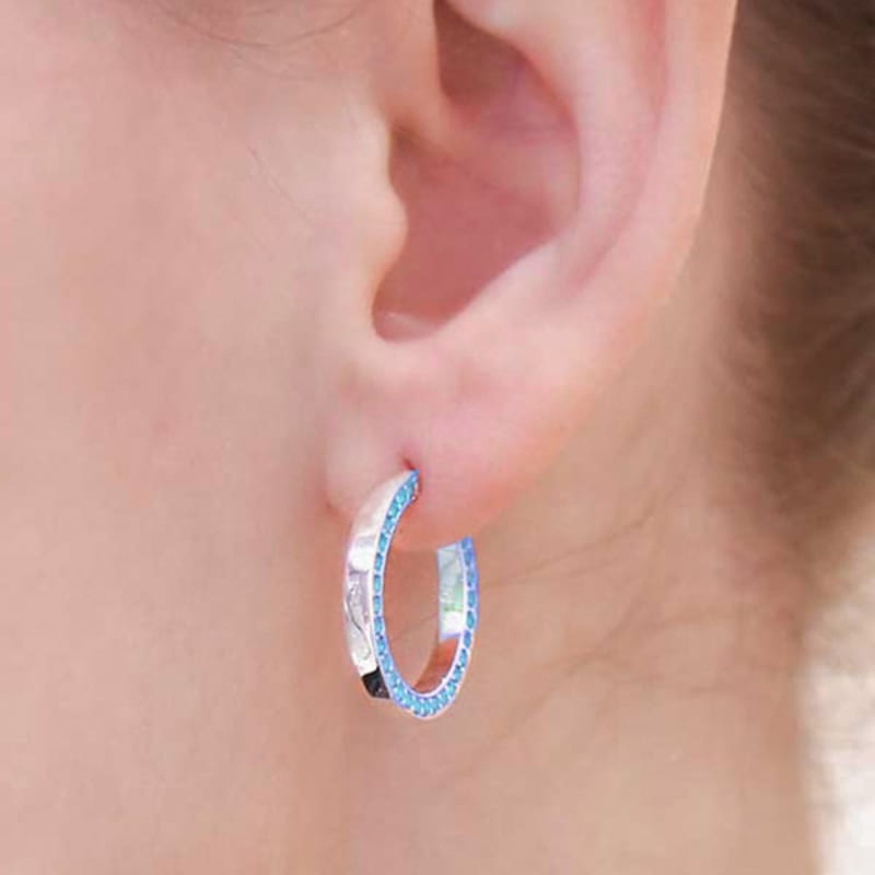 dfarbe 925 silver turquoise double-sided crystal hoop earrings