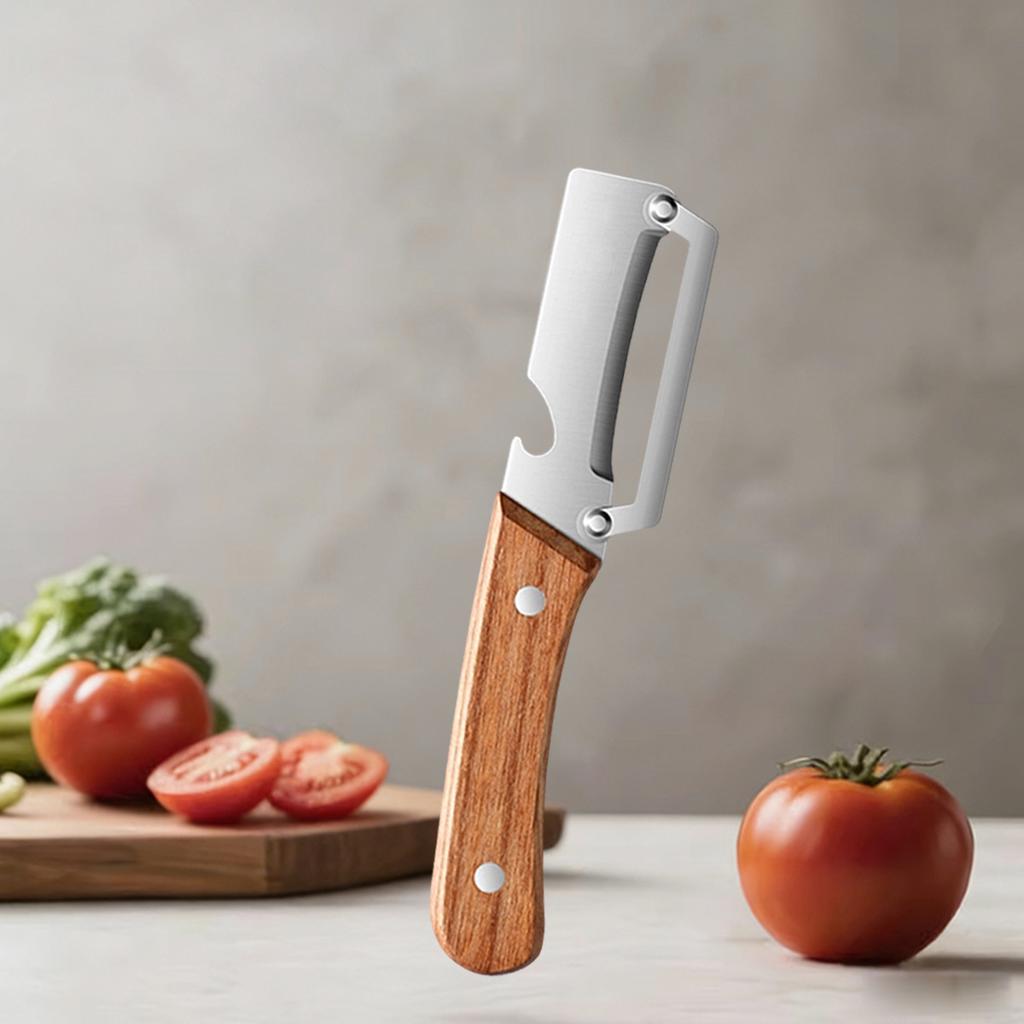 Premium Vegetable Peeler with Wooden Handle and Bottle Opener 2-in-1 Stainless Steel Kitchen Tool for Fruit Apple Potato Pumpkin
