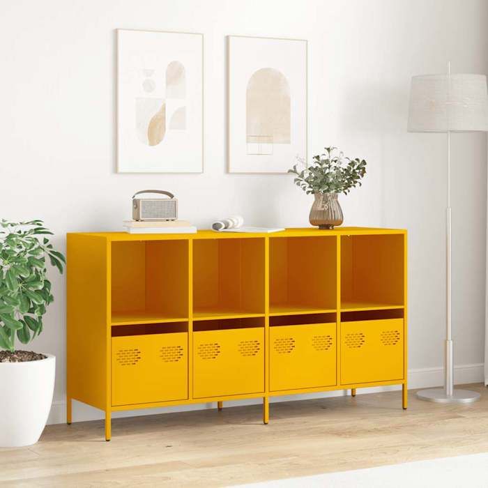 VidaXL Buffet jaune moutarde 135x39x73,5 cm acier laminé à froid, meuble de rangement, meuble de rangement de cuisine, 3307164