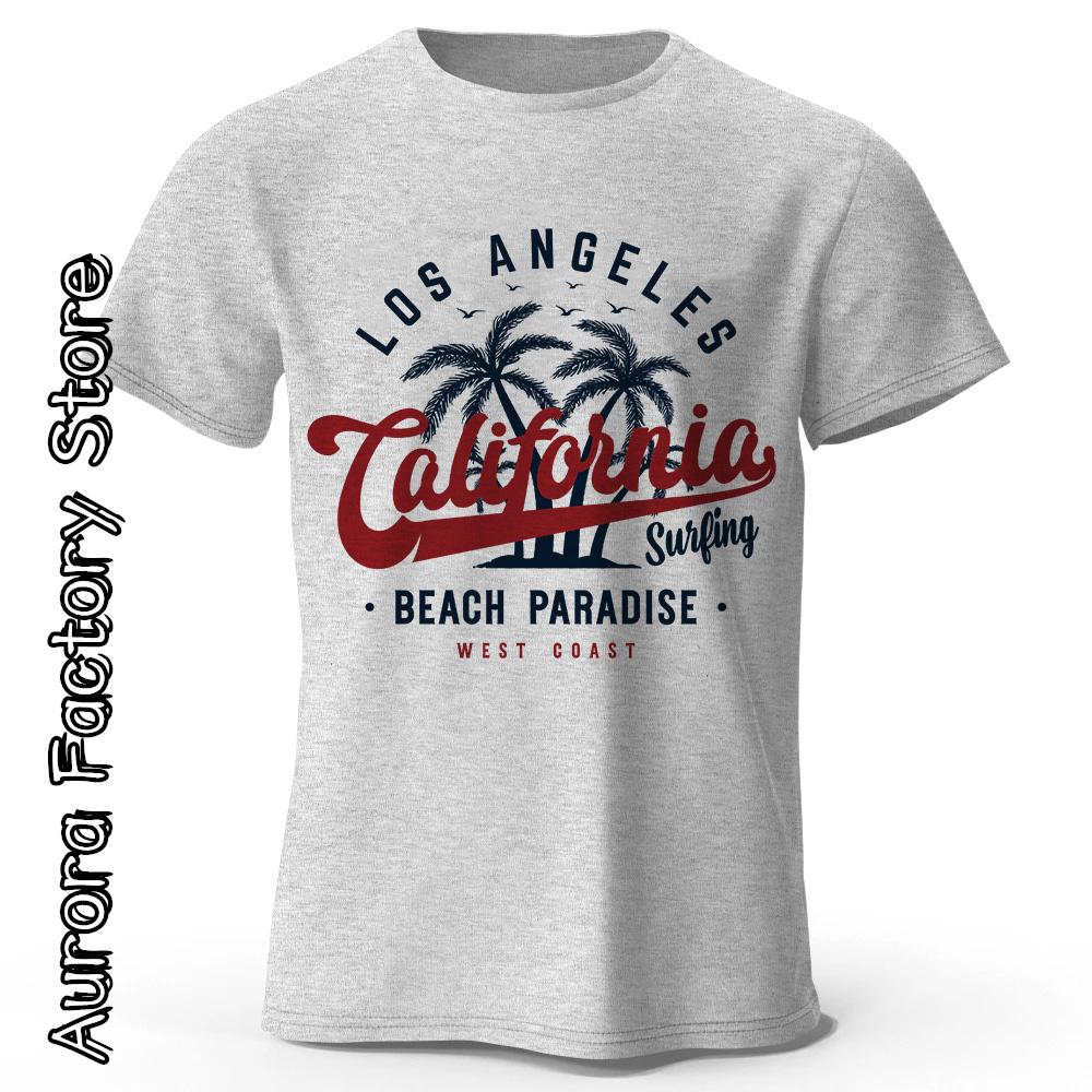 Summer Men Cotton T-Shirt CALIFORNIA Printing Tops Tees Male Fashion Beach Camiseta Short Sleeve Clothing Harajuku Streetwear