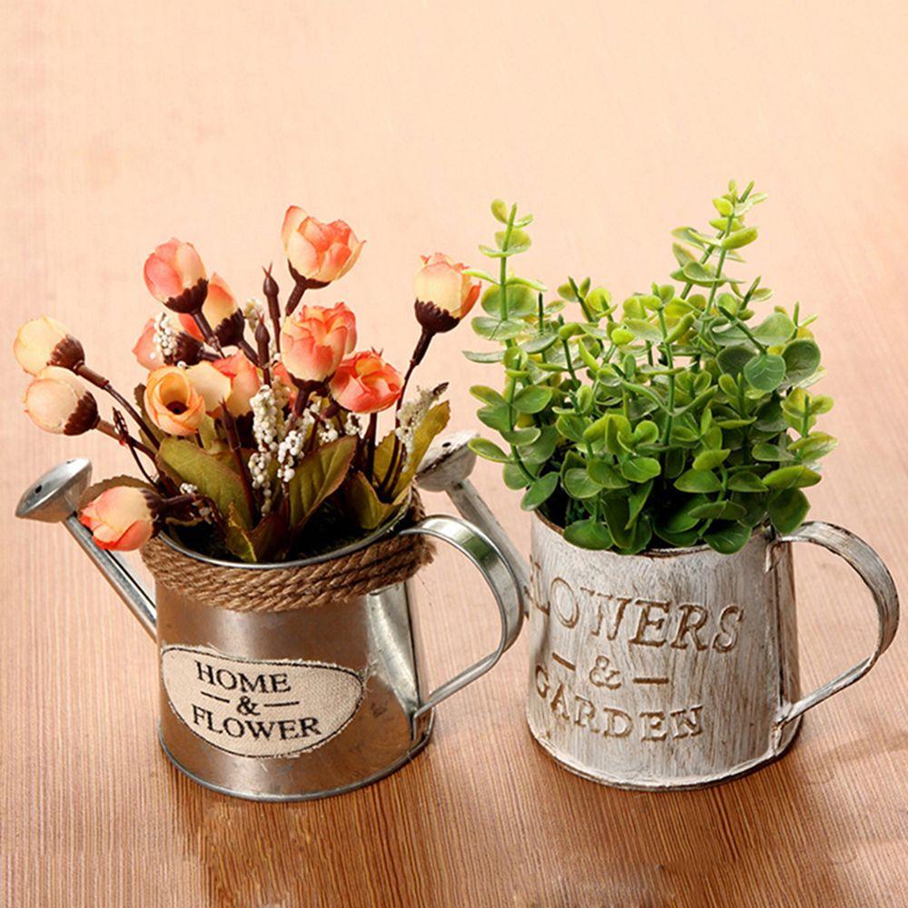 

Office Decor Iron Sheet Home Watering Can Flower Bucket Vases Embossed Wrought Style-2