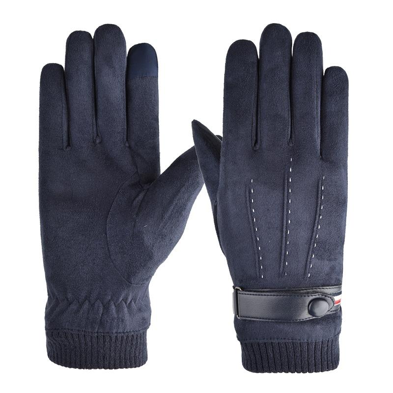 Suede Three Thread Gloves for Men To Keep Warm and Protect Against The Cold In Winter with Thickened Fleece and Touch Screen Motorcycle Gloves