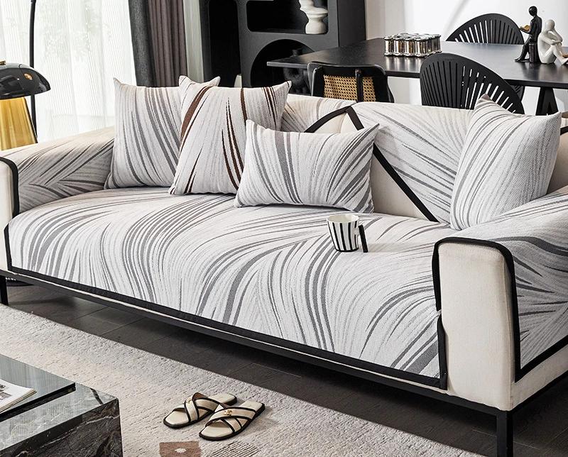Chenille Striped Sofa Mat Four Seasons Universal Sofa Cushion Non-slip L-shaped Couch Cover Living Room Light Luxury Couch Mat