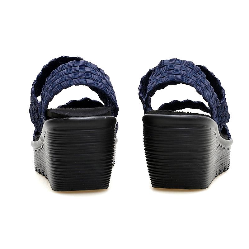 Damen-Sandalen mit gewebtem Elastikband - Frühling/Sommer 2020, Rutschfeste flache Schuhe mit niedrigem Keilabsatz, Komfort-Tanzschuhe