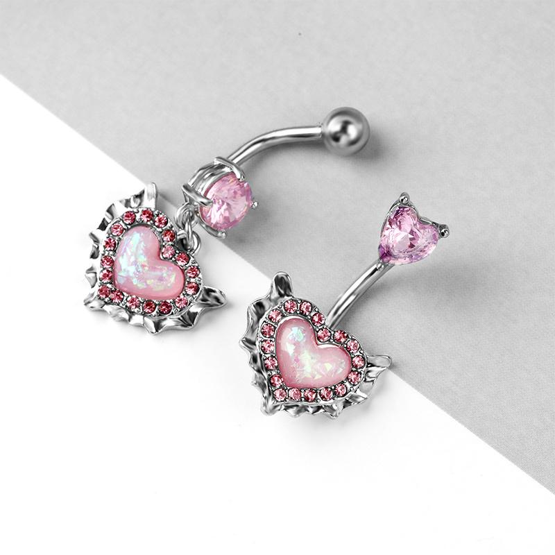 Heart Belly Button Rings Pink Women  Belly Ring Dangle Navel Piercing Barbell Pircing Body Jewelry