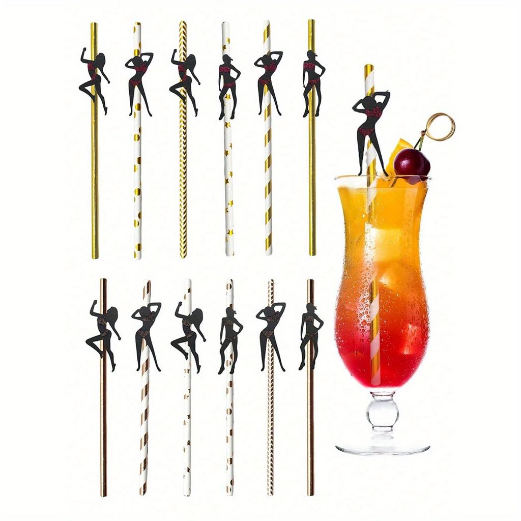 12 buc Paie de Hârtie de Unică Folosință Aur Roz pentru Petreceri ale Burlacilor, Antrenamente, Sporturi, Fitness, Temă Bărbați și Femei Musculoși, Nuntă