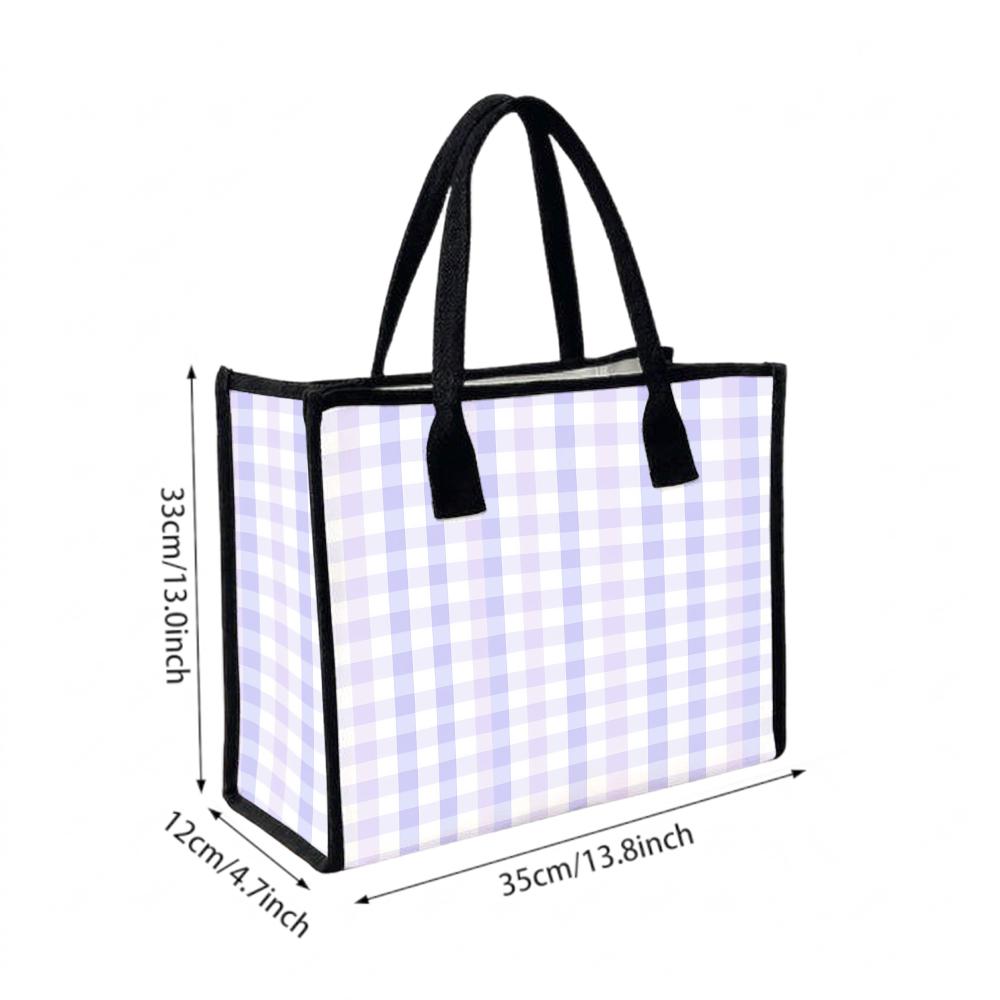 Lilac Gingham Tote Bag Casual Daily Handbag Lightweight Shopping Shoulder Purse for Women