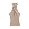 Elastic Knit Halter Neck Slim-Fit Tank Top for Women, 2026 Summer New Style, V-Neck with Front Twist and Backless Design