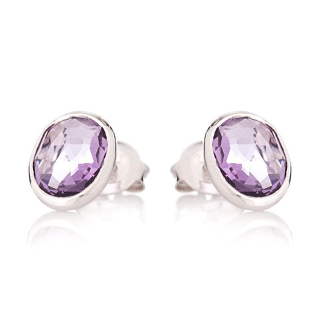 Les Trésors De Lily [R3710] - Silver 'Meghan' Amethyst Silver Earrings (rhodium) - 10x7mm