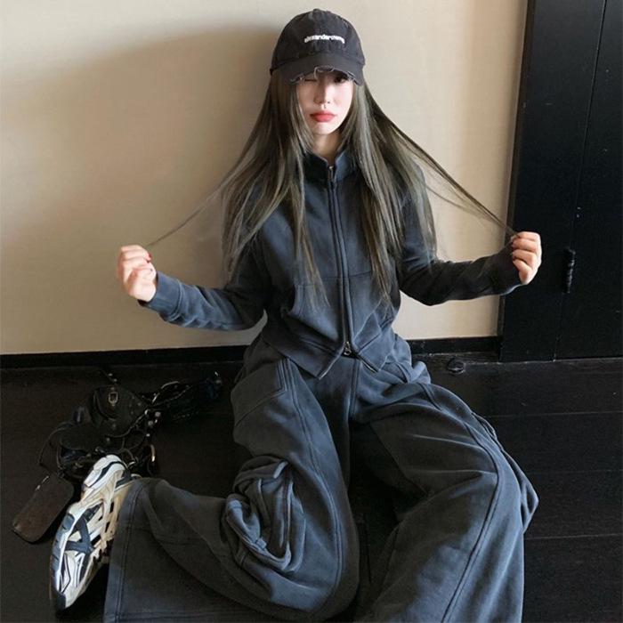 

Women s High-End Street Style Hoodie & Cargo Pants Set - Autumn/Winter Fashionable Casual Two-Piece M
