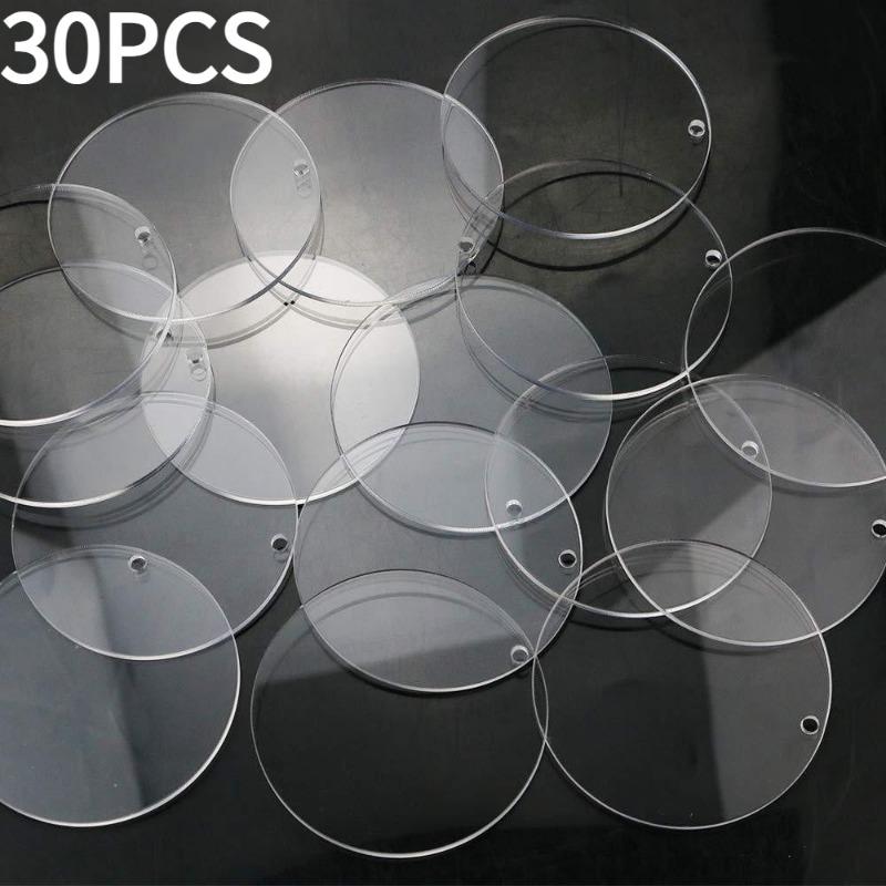 30PCS 3-inch Acrylic Round Blank with Holes, Clear Disc, Round Transparent Acrylic Coaster, Handmade Decorations DIY Art Project Supplies