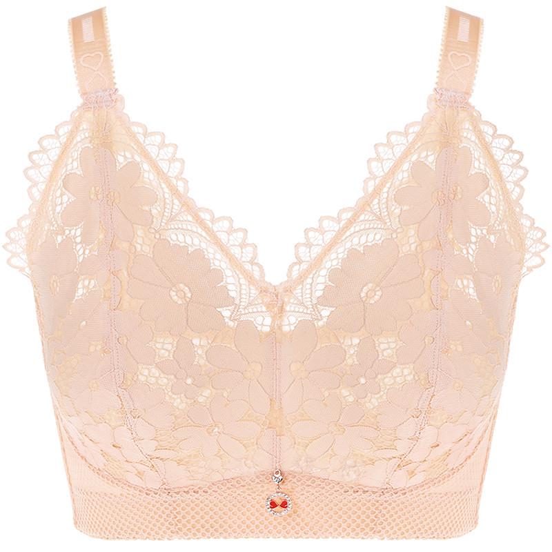 Lace Back Beautiful Big Breasts Show Small Thin No Ring Underwear Ultra-thin Gathered Breasts To Prevent Sagging Large Size Bra