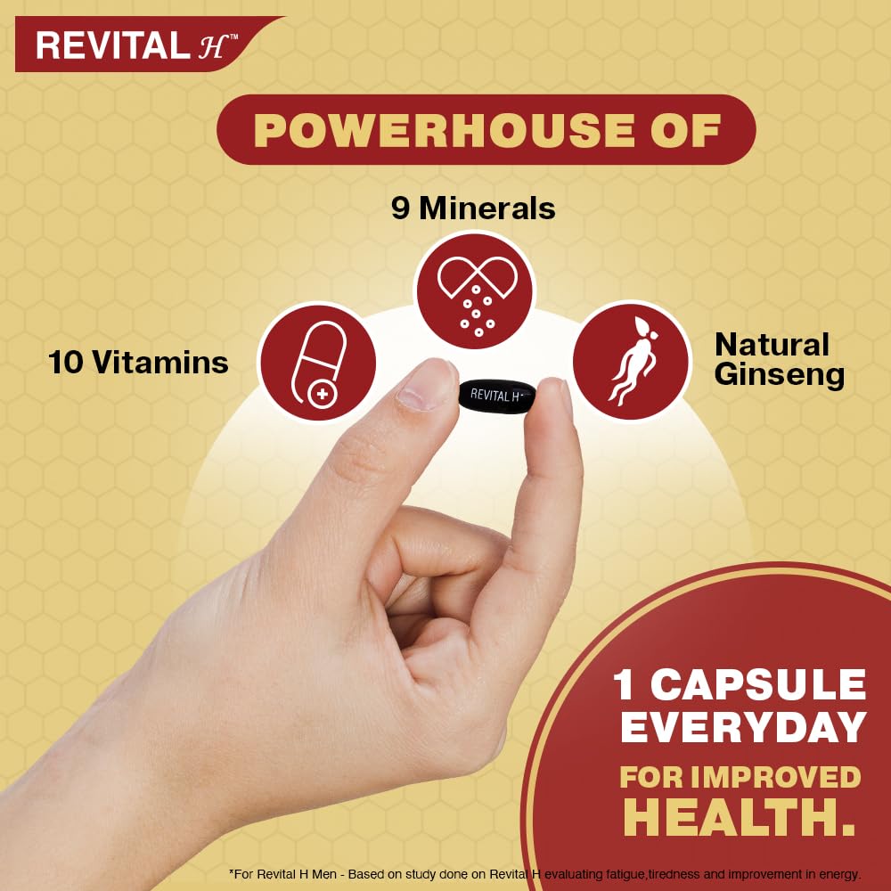 REVITAL H Multivitamin For Men 60 Capsules Pack Of 2 With Ginseng Zinc Vitamins Minerals Energy Stamina