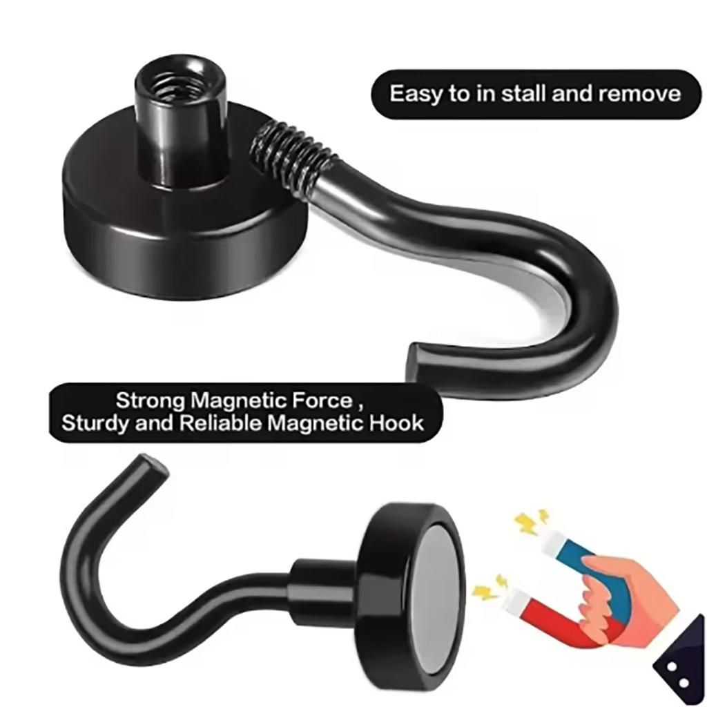 6Pcs Strong Magnetic Hooks Punch-Free Wall Magnet Hook for Keys Coat Hanging Hanger Kitchen Fridge Bathroom Office Organizer