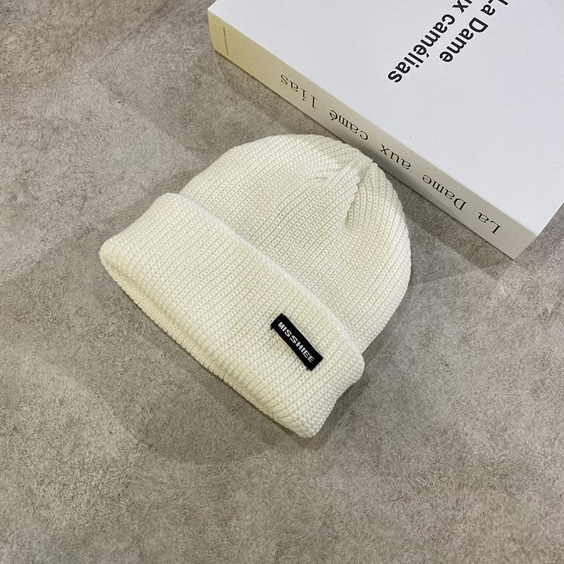 Knitted Wool Hat Children Autumn and Winter Trendy Brand Versatile Sticker Letter Melon Fur Hat Winter Warm Man