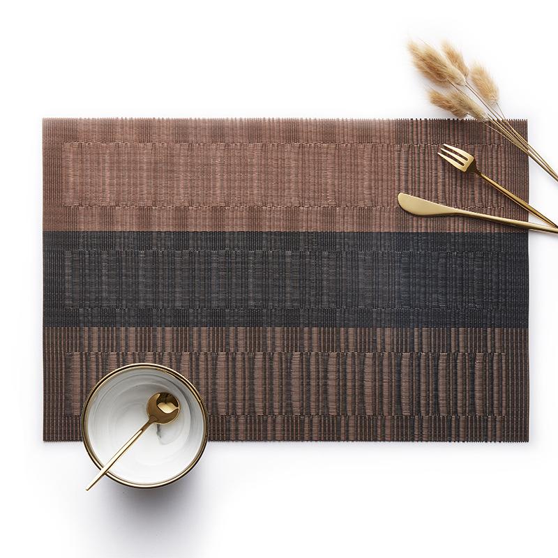 Japanese Style Bamboo Gradient Placemat Set, Non-Slip Heat Resistant Washable Polyester Table Mats for Kitchen Dining Table, Indoor & Outdoor Use