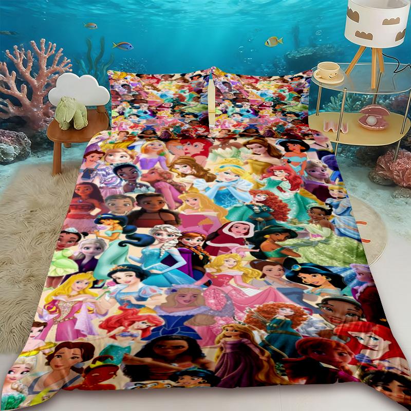 Cartoon Duvet Cover Princess Series Dream Cartoon Bedding Set for Home 3-Piece Set Queen King Size Bedroom Decor Girls Gifts 135x200cm
