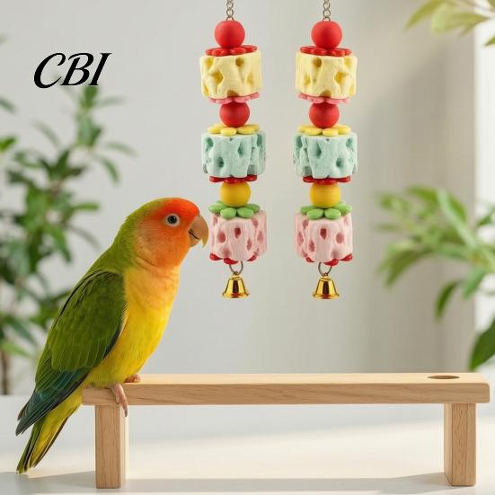 Cockatiel Chewing Toy Parrot Beak Grinding Stone, Bird Chew with Bell And Colorful Beads, Enrichment Toy, Cage Accessory for Budgies Cockatiels Small