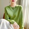 Women's Long-Sleeve Round Neck Loose Base Layer Top, Spring/Autumn Style, Dropped Shoulders, Solid Color