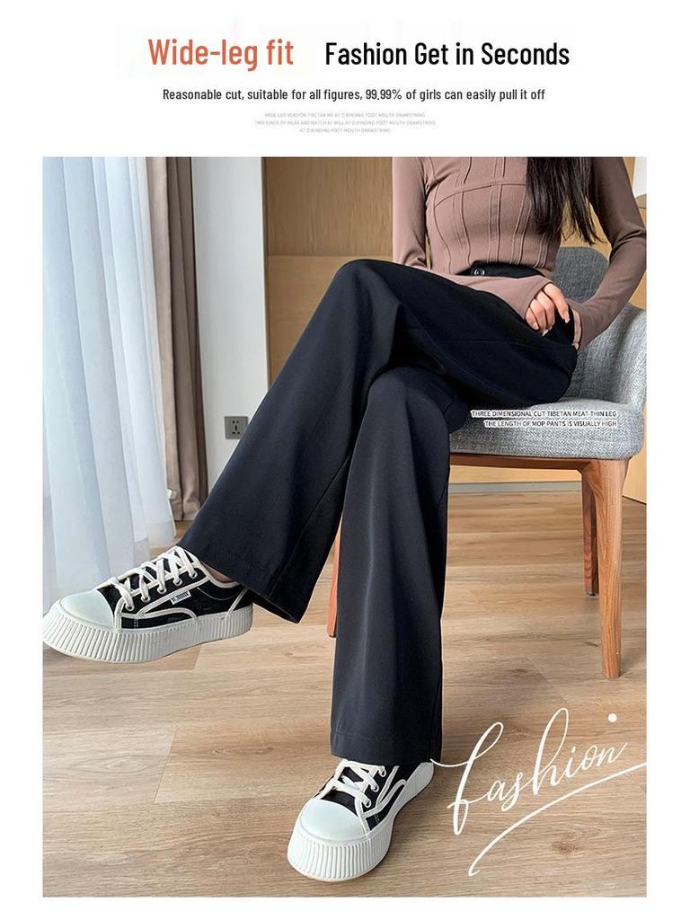 2025 Damskie Spodnie z Wysokim Stanem i Szerokimi Nogawkami Czarne: Wyszczuplający, Drapowany, Casualowy, Styl Wiosenno-Jesienny