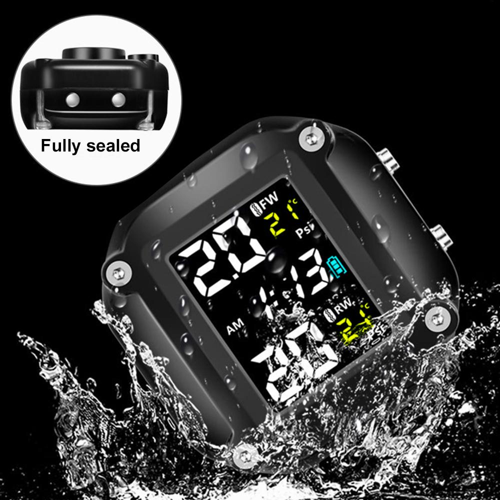 With Digital Clock Motorcycle TPMS 2 Sensors Tire Pressure Monitoring System Tyre Tester Diagnostic Tools Motorbike Accessories
