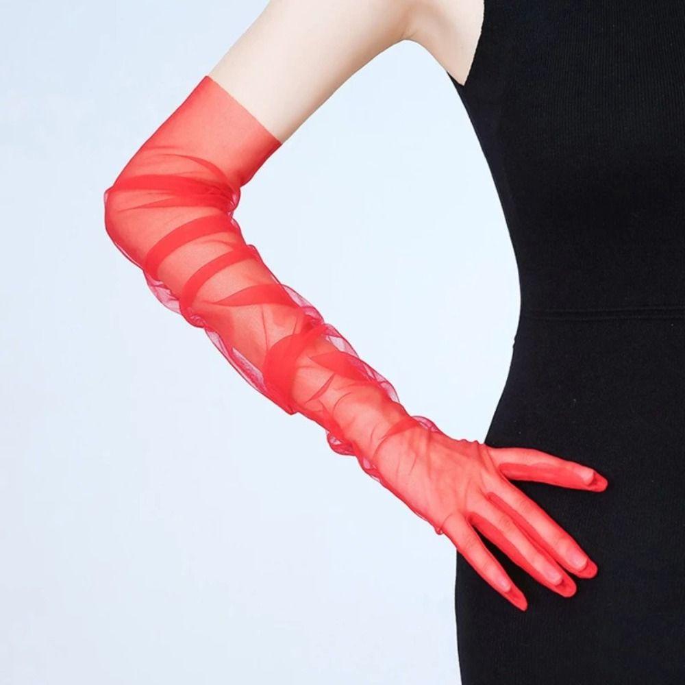 70cm Long Sheer Gloves Ultra Thin Mesh Elbow Gloves Fashion Tulle Gloves  Party Dress