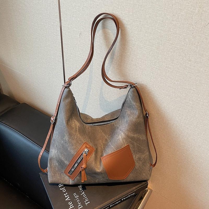 

Fashion splicing versatile retro casual tote bag women s multi-functional new autumn personalized commuter messenger bag