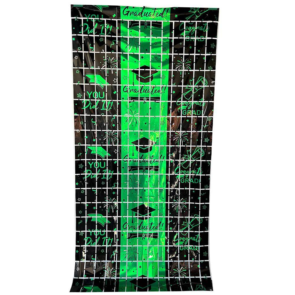 2026 Graduation Square Foil Fringe Curtain Metallic Tinsel Backdrop Door Curtain with Grad Cap Theme for Graduation Party