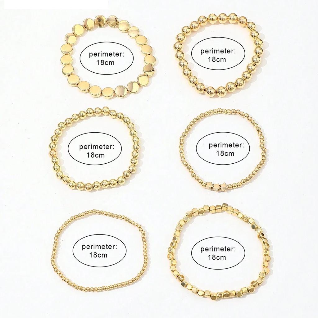 6Pcs/set Bohemia Handmade Geometric Ball Bead Chain Bracelet Vintage Stacked Ball Beaded Bracelet For Women Trend Party Zircon
