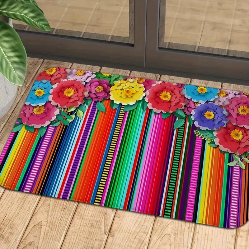 Welcome floral Home Letter Pattern Door Mat, Non-slip Soft Floor Mat, Decorative Carpet for Home Living Room Bedroom Kitchen