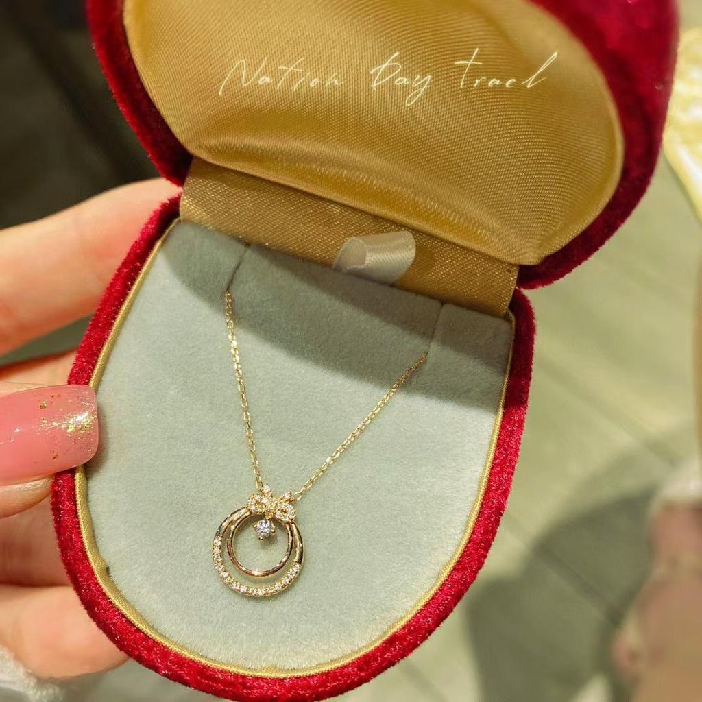 Women's Circle Necklace Gold Diamond Clavicle Chain Korean Simple Temperament Bow Pendant