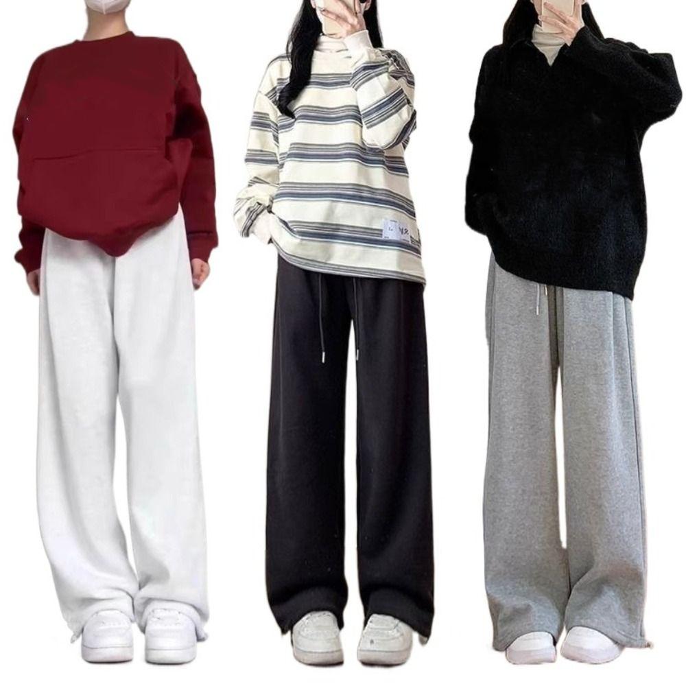 High Waist Casual Dragging Pants Y2K Drawstring Pants Women Soft Wide Leg Loose Pants  Lady