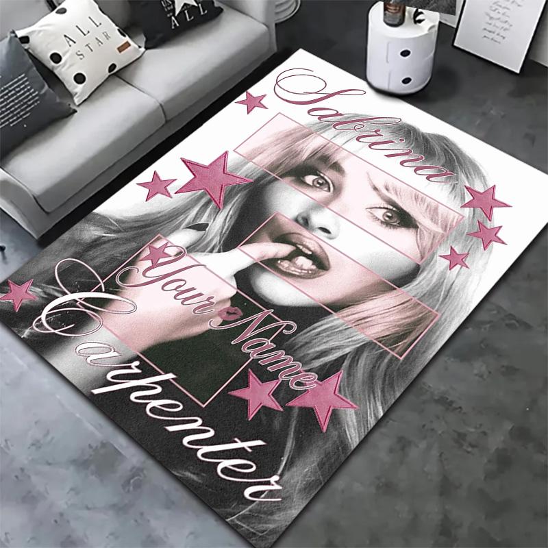 Sabrina Carpenter Fan Art Brugerdefineret Navn Tæppe til Stue Soveværelse Hjem Sofa Dekoration Børns Leg Skridsikker Gulvmåtte