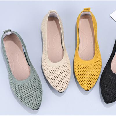 Women's Pointed Toe Flat Shoes Breathable Knit Upper Soft Sole Casual Lightweight Slip On Shoes for Daily Wear