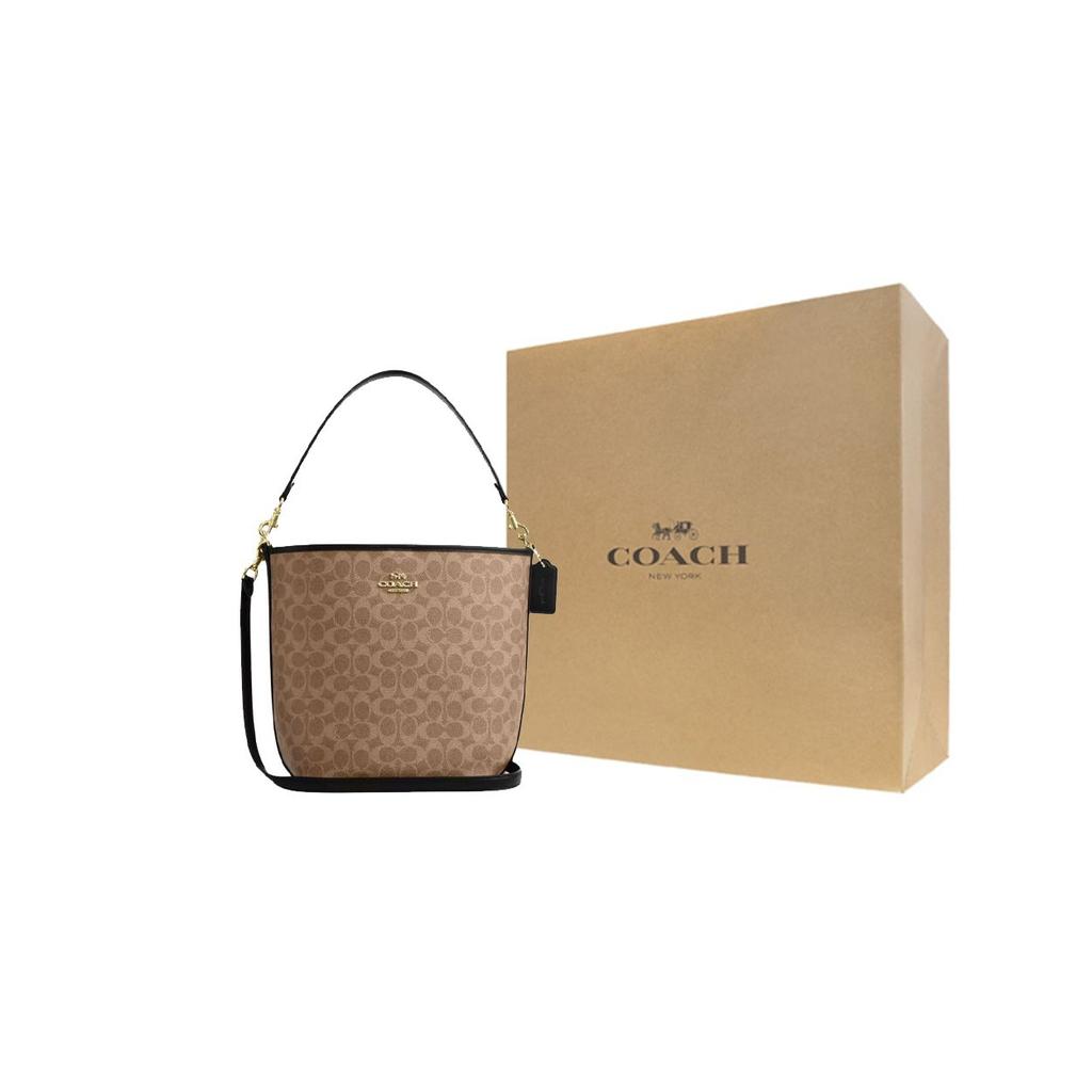 Coach City Bucket 17 Monogram Metal Logo Signature Coated Canvas Tote Shoulder Bag Small Women bags Brown Black CT800-IMQRX