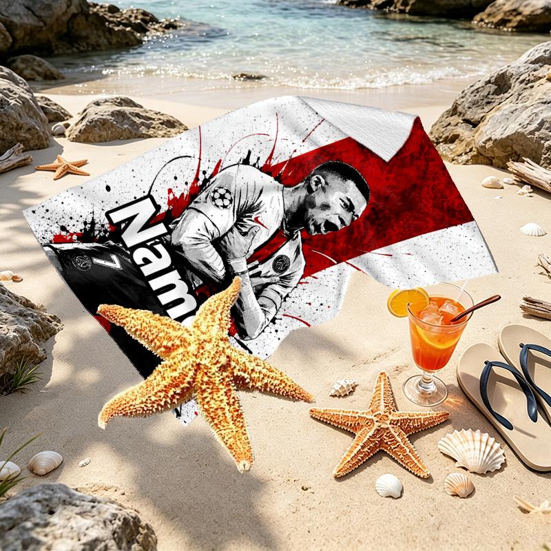 Personalisierbares Strandtuch mit Kylian Mbappe Aufdruck und individuellem Namen, für Reise Camping Strandparty Heimdekoration, Geburtstagsgeschenk für Familie & Freunde