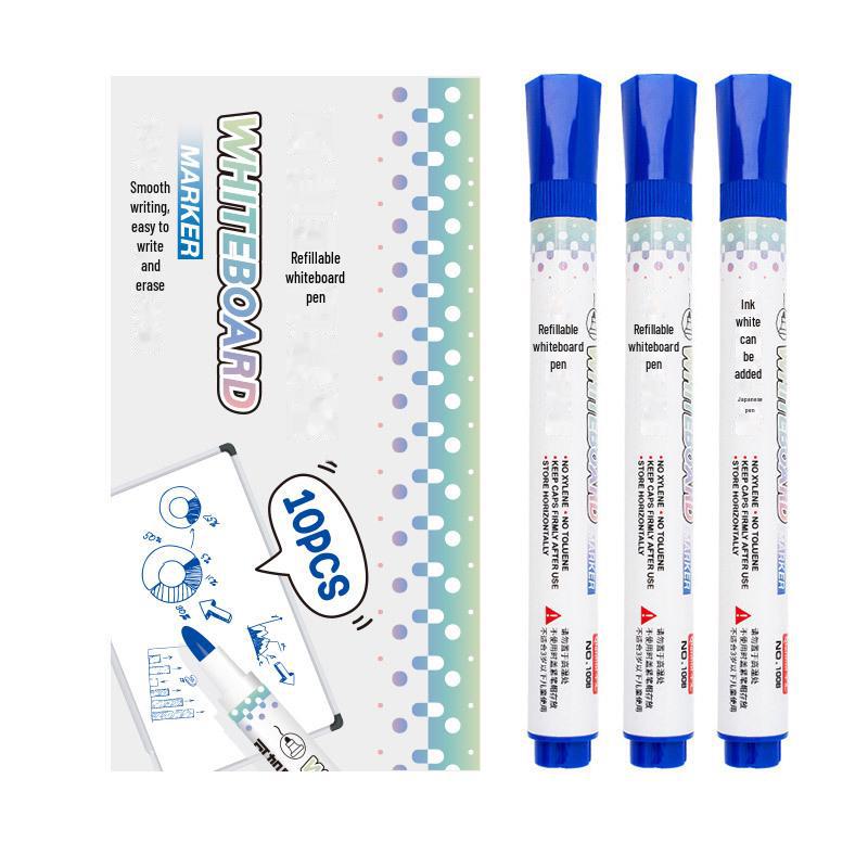 Marqueurs pour tableau blanc rechargeables, à pointe épaisse, noirs et colorés, effaçables, à base d'eau, de grande capacité