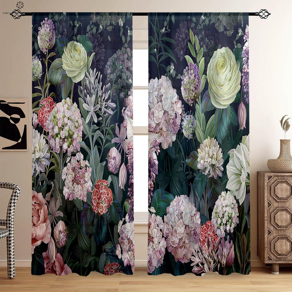 Retro Flower Pastoral Style Printed Curtains Bedroom Living Room Study Kitchen Curtains Window Decoration Easy To Wash And Care